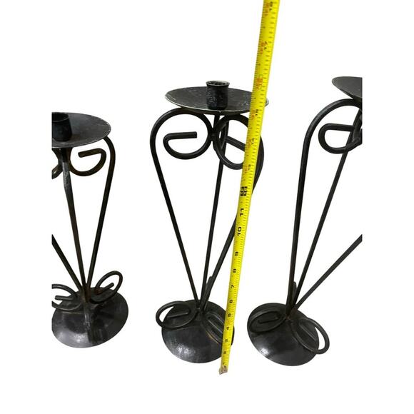 VINTAGE FRENCH COUNTRY PILAR CANDLE STICK DECOR SET OF 3 IRON BOHO GRUNGE - Picture 8 of 12